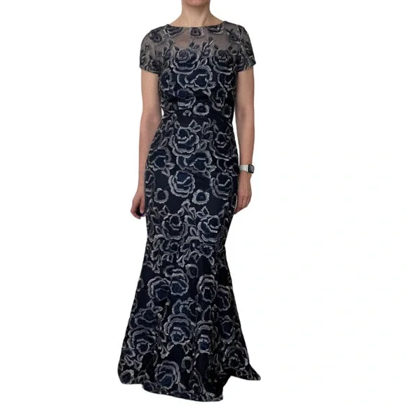 DAVID MEISTER FLORAL JACQUARD FULL LENGTH GOWN Women Size 2 - Picture 7 of 16